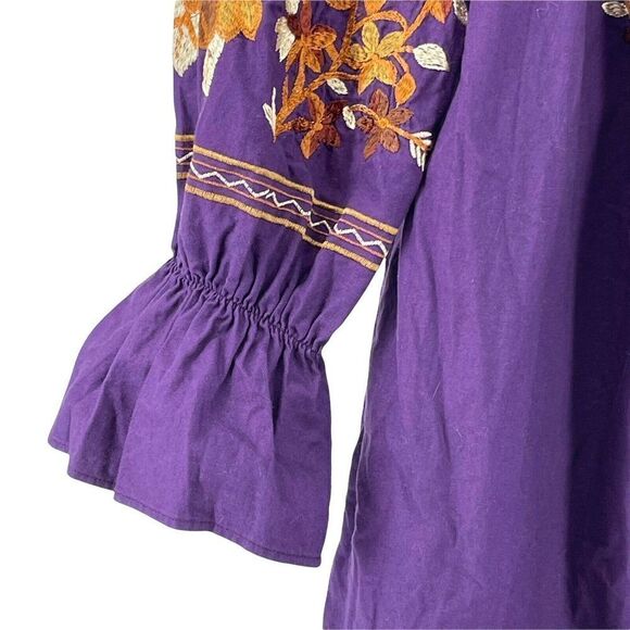 Free People Fleur De Jour Mini Dress Purple Off Shoulder Floral Embroidered XS - Picture 5 of 8